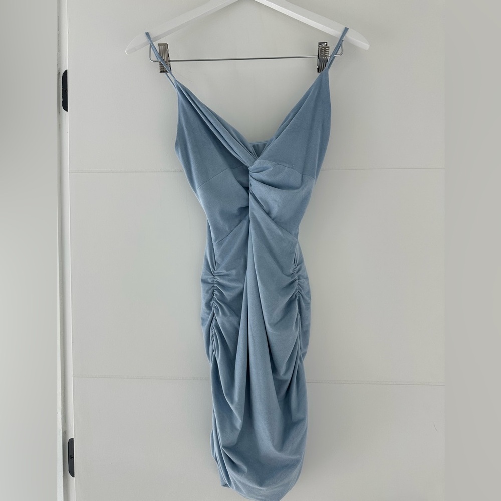 Faux suede light blue mini dress ruched in s lucy in the sky never wore